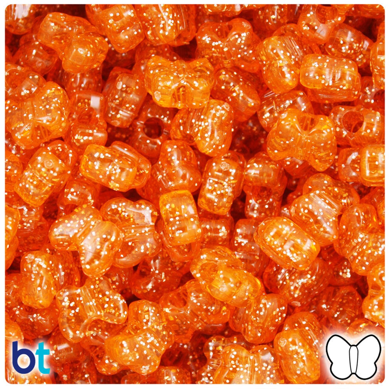 BeadTin Orange Sparkle 13mm Butterfly Plastic Pony Beads (250pcs)